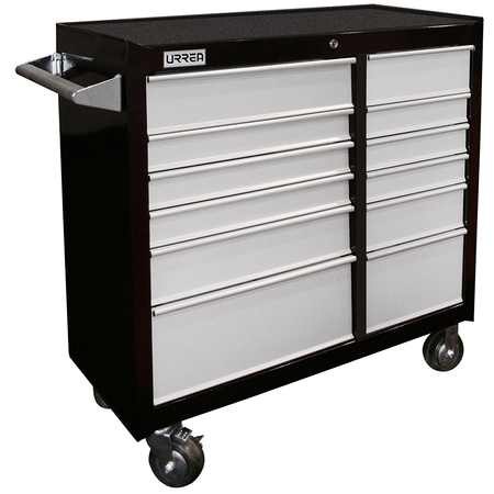 URREA H-Series Roller Cabinet, 12 Drawer, Black, Steel, 27 in W x 40 in D x 18 in H H41M12
